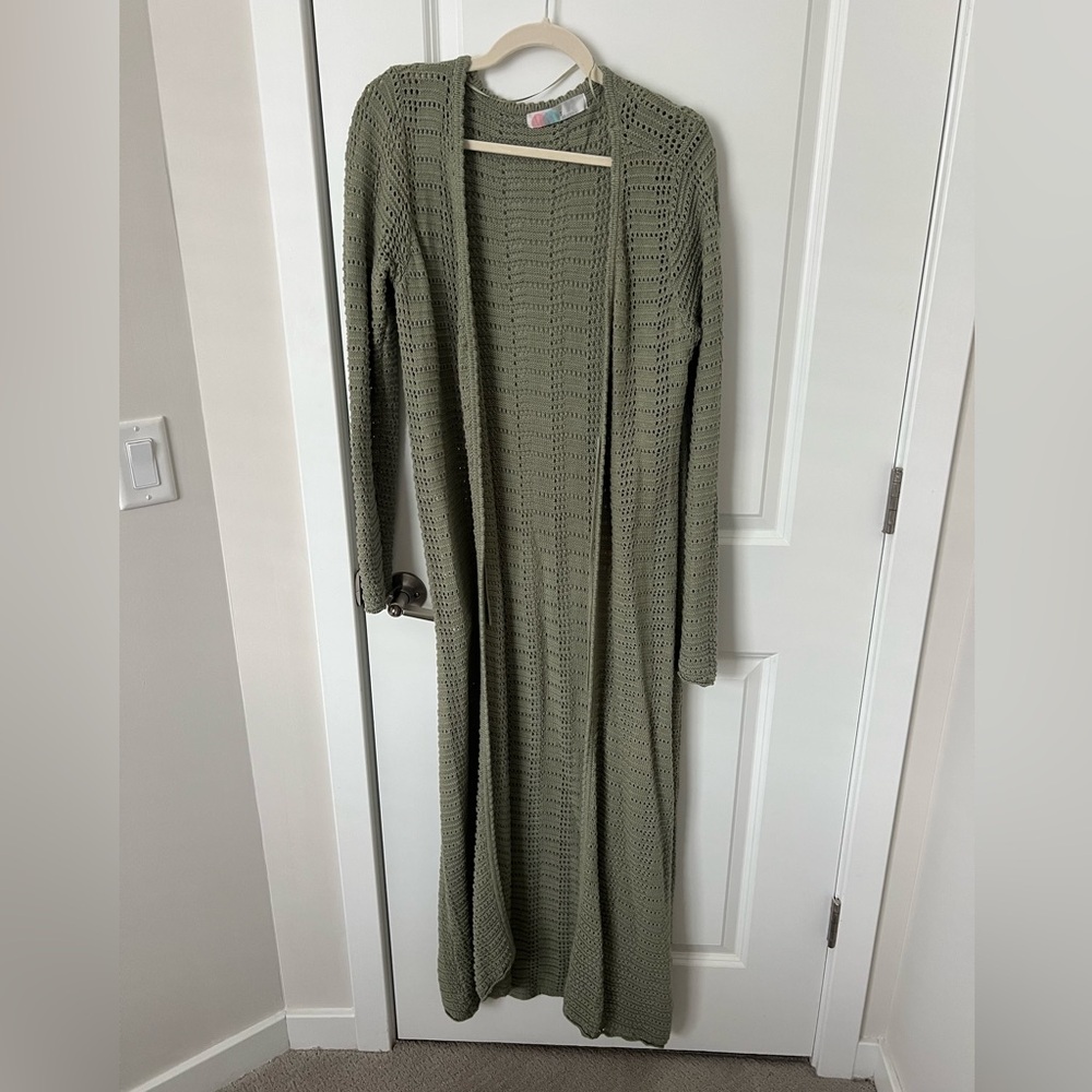 Sage green knit open front sweater